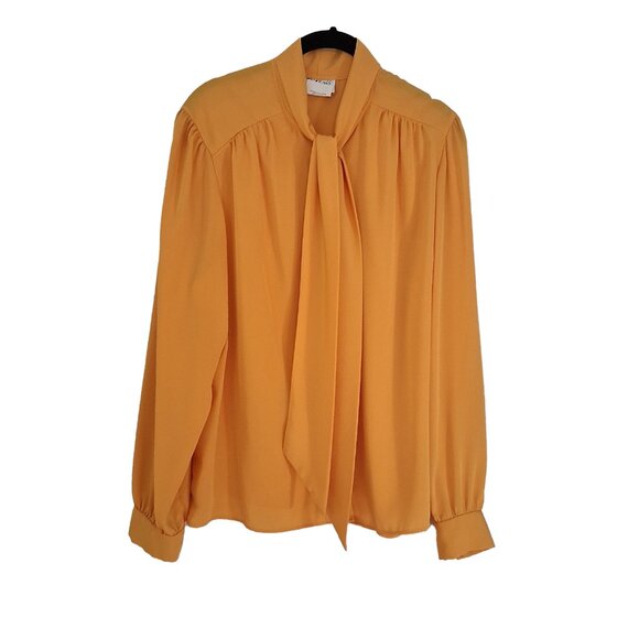 Vintage D'Allairds Goldenrod Flowy Puffy Sleeve Button Secretary Blouse Canada - Picture 3 of 8